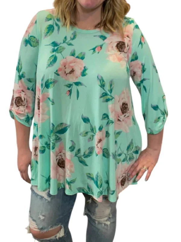 Floral Button Back Tunic Top In MintTunicTopLunar