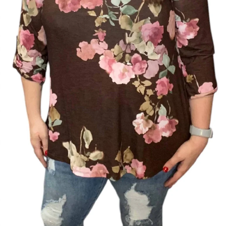 Floral Gabby Tunic Top In ChocolateTunicTopStellar