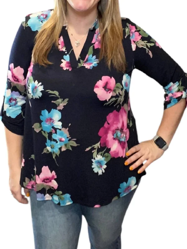 Floral Gabby Tunic Top In MidnightTunicTopEcho