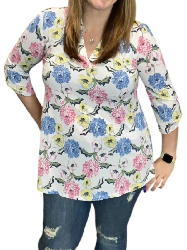 Floral Pastel Gabby Tunic Top In White MultiTunicTopUltra