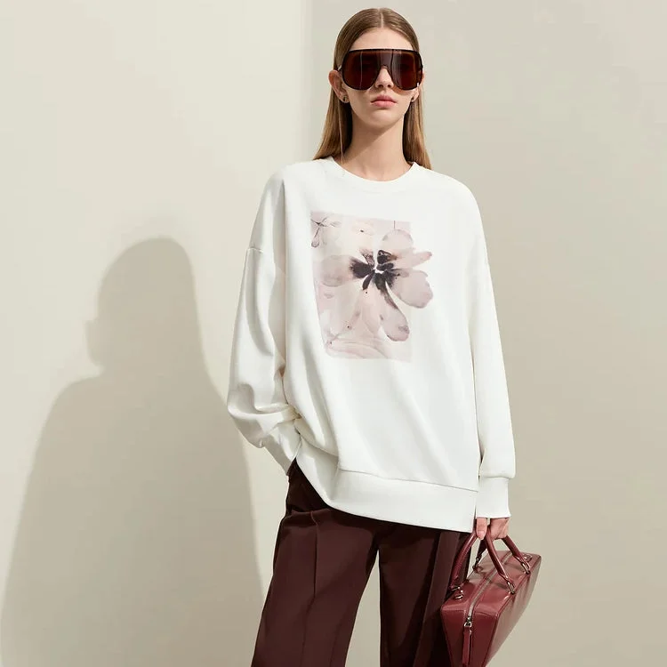 PulloverturtleneckFloral Print Crew Neck Pullover