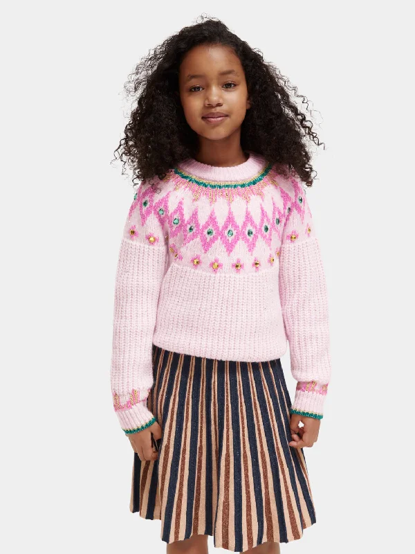 PulloverhighKids - Intarsia rhinestone pullover