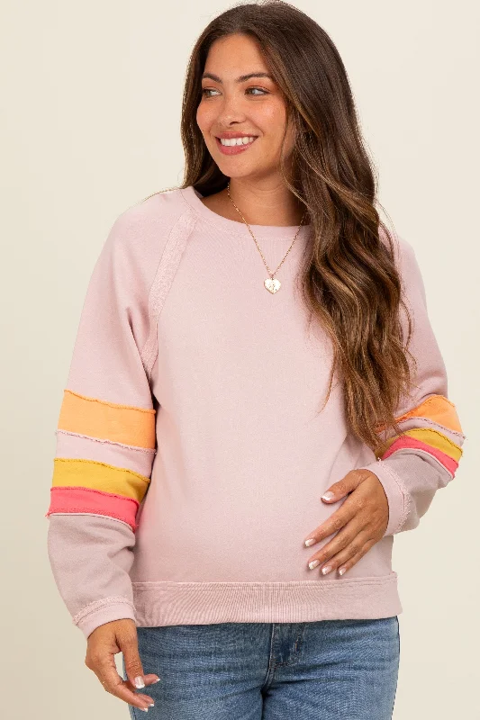 PulloverbasicLight Pink Colorblock Sleeve Maternity Pullover