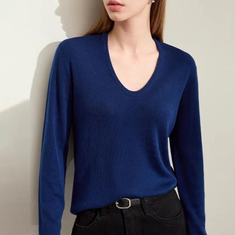 PulloverthermalMinimalist Spring U-neck Slim-fit Casual Pullover