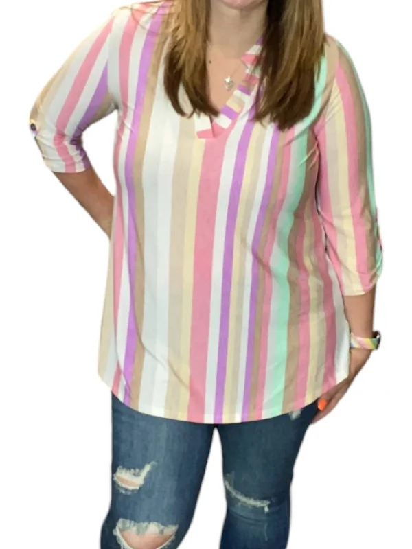 Pastel Stripe Gabby Tunic Top In Multi ColorTunicTopLite