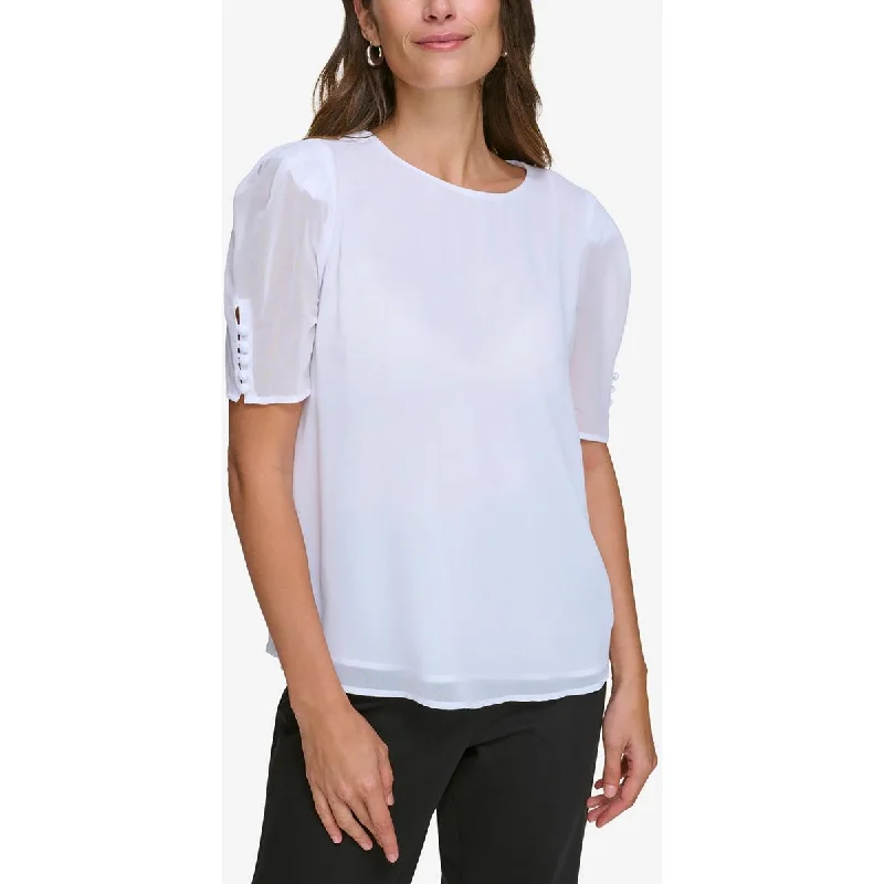 PullovershapePetites Womens Sheer Creweck Pullover Top