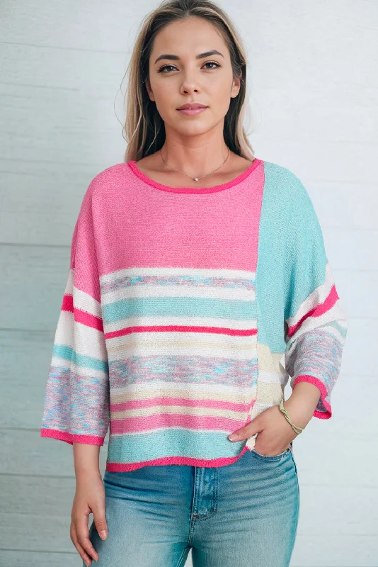 PulloverfreshPrinted Round Neck Dropped Shoulder Pullover Sweater