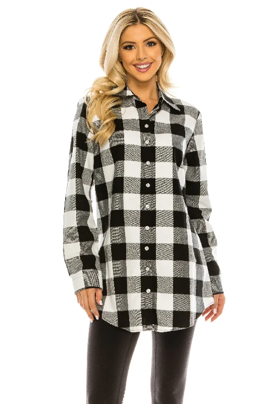 Haute Edition Women's Long Button Down Flannel Tunic Shirt with PlusTunicTopCanyon