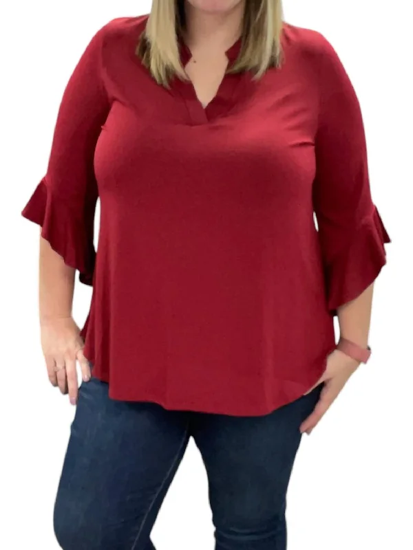 Ruffle Sleeve Gabby Tunic Top In BurgundyTunicTopGold