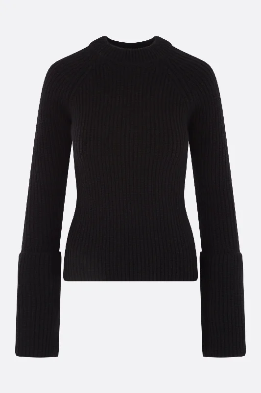 Pulloverbeadedribbed cashmere pullover with folded cuffs