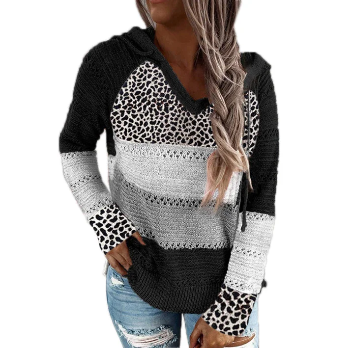 PulloverlightweightHaute Edition Women's Pullover Colorblock Leopard Sweater Hoodie