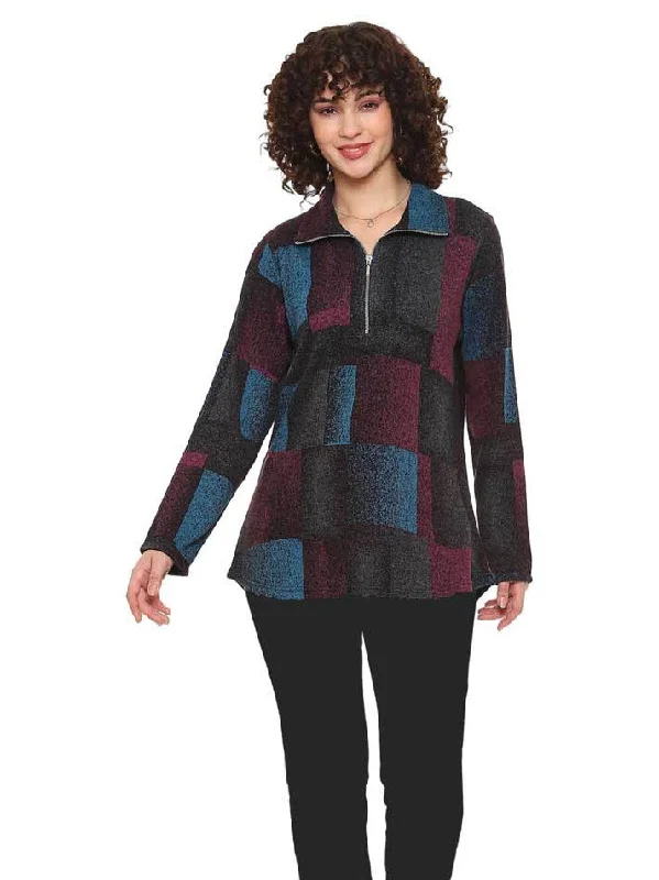 PulloverflexBella Zippered Pullover Long Sleeve Top - Blue / Purple  24w246c17