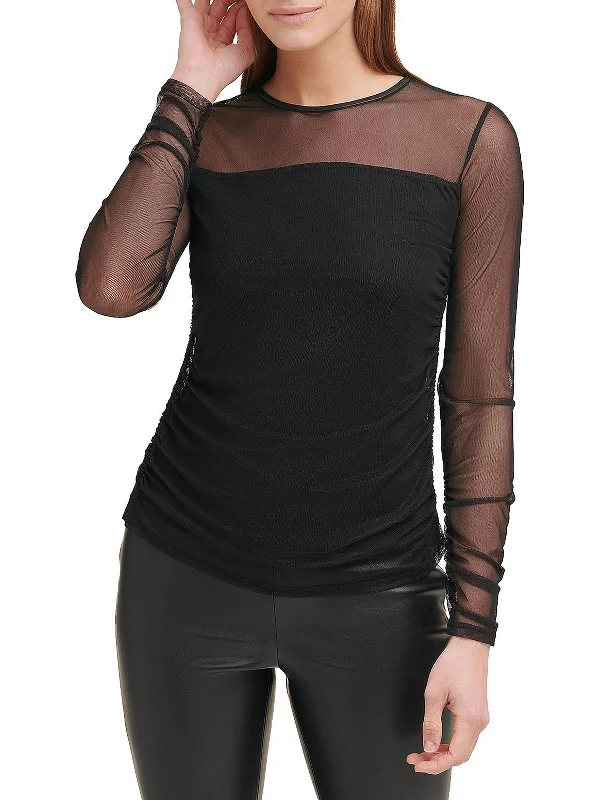 PulloverbasicWomens Mesh Long Sleeve Pullover Top