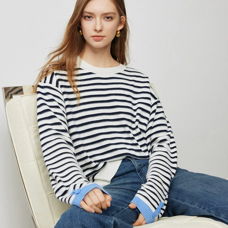 PulloversequinedWomen's Striped Knitted Sweater - Autumn Long Sleeve Pullover