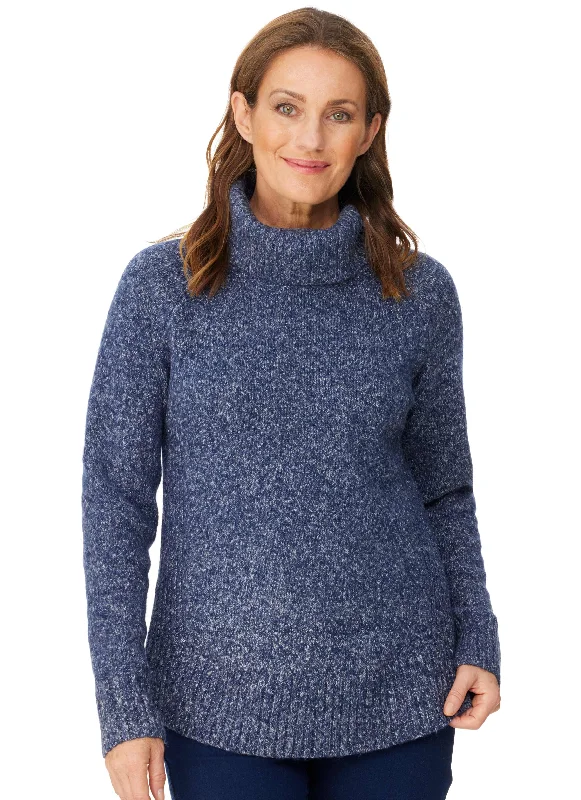 PulloverembroideredCOWRA COWL NECK PULLOVER - DENIM