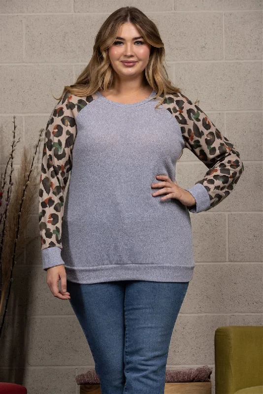 PulloverheavyGREY ANIMAL PRINT CONTRAST PULLOVER PLUS SIZE TOP ST1380