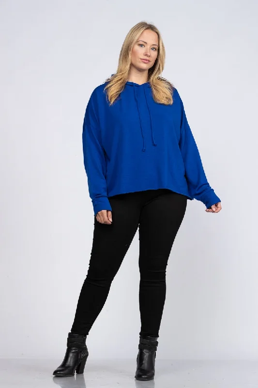 PulloverstretchROYAL BLUE HOODY PLUS SIZE PULLOVER SWEATER TOP 4866PL