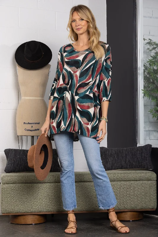 TEAL DOLMAN 3/4 SLEEVES TUNIC TOP-B5781-DTunicTopSpark