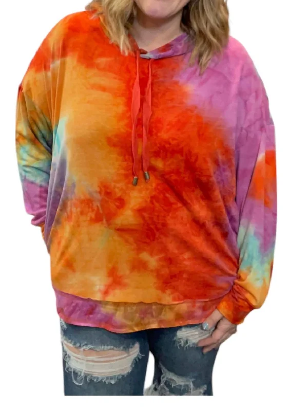 PullovertrendBright Tie Dye Pullover Hoodie In Orange