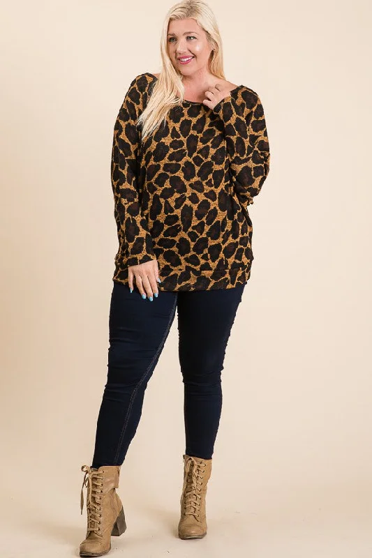 CAMEL ANIMAL PRINT LONG SLEEVES TUNIC PLUS SIZE TOP RJT5029XLTunicTopAdventurer