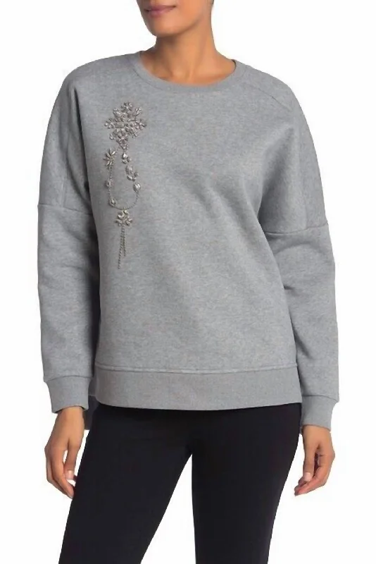 PullovercroppedChantae Crystal Embellished Pullover Sweatshirt In Gray