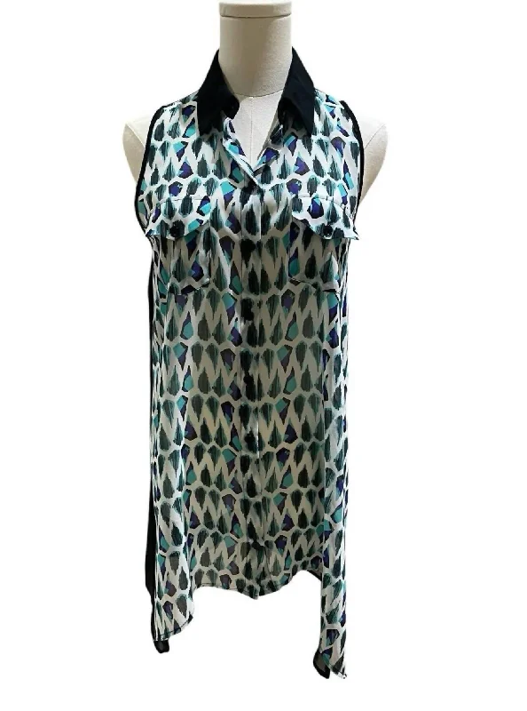 Chiffon Printed Sleeveless High Low Tunic Blouse In MulticolorTunicTopMax