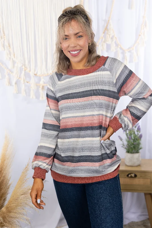 PulloverribbedCozy in Stripes Pullover