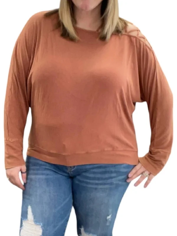 PulloverformalCriss Cross Shoulder Pullover Top In Clay