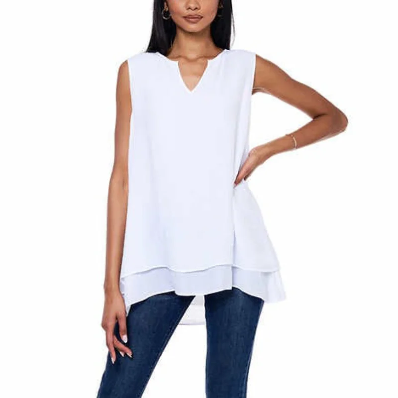 Cristina B Women's Lightweight Blouse Soft Double Layer Hi-low Hem Sleeveless Tunic TopTunicTopHive