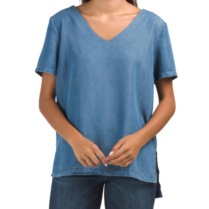 ELLEN TRACY Women's Denim Back Strap Relaxed Fit Tencel Tunic TopTunicTopHydra