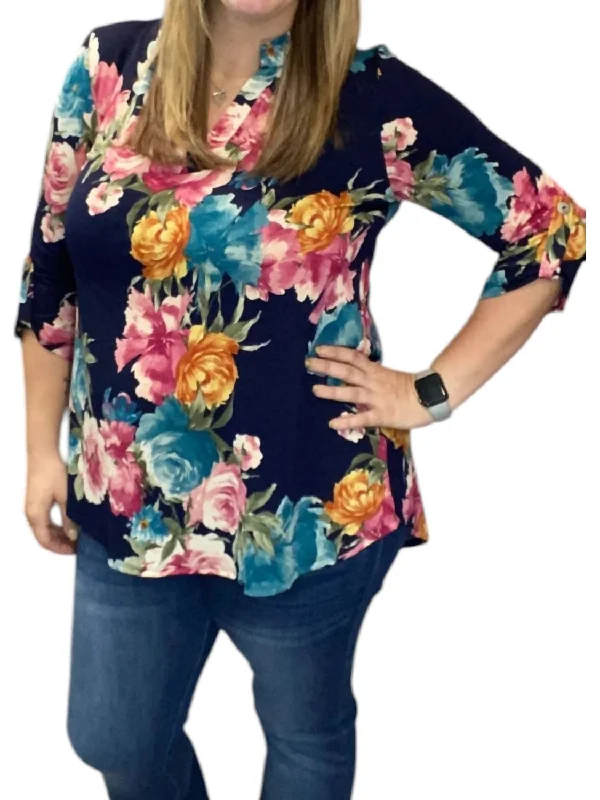 Floral Gabby Tunic Top In NavyTunicTopDrift