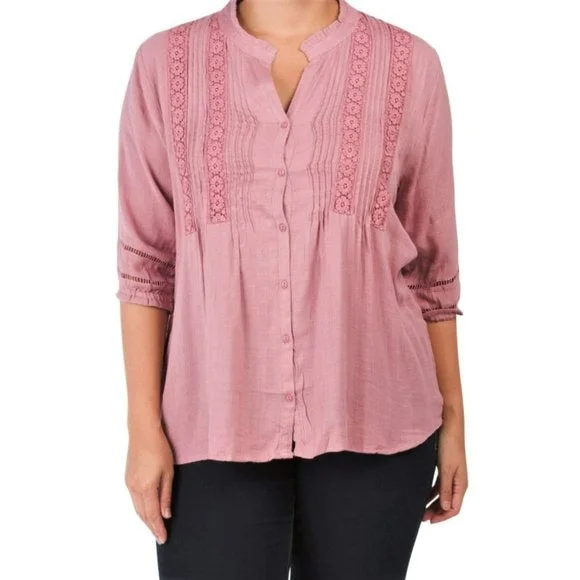 FORGOTTEN GRACE Plus Lace Button Front Cotton Tunic TopTunicTopMesa