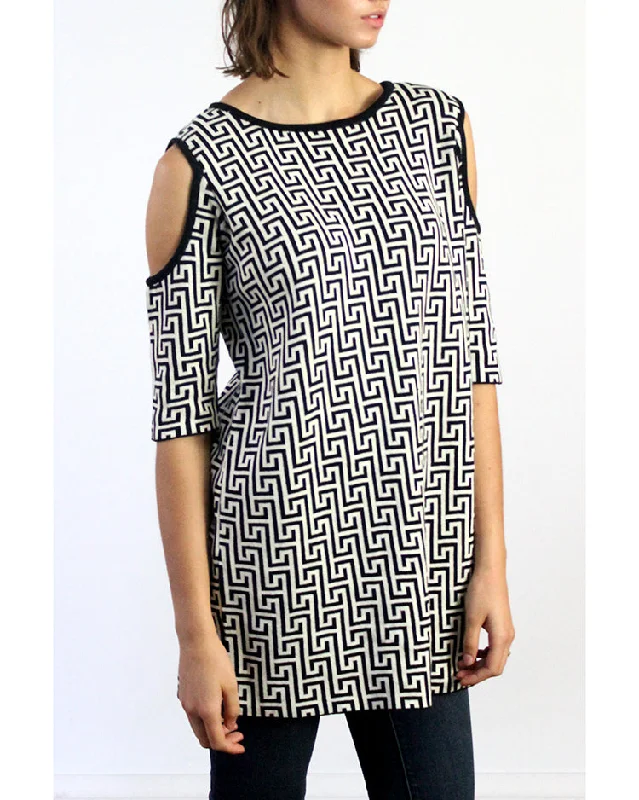 Labyrinth Print Open Shoulder Peekaboo Cotton TunicTunicTopX