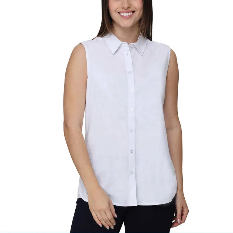 Nicole Miller Women's Linen Blend Sleeveless Top Button Front Blouse TunicTunicTopLunar