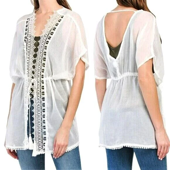 ACCESSORY STREET Island Breeze Lace Trim Glitter Tunic Topper Cover-UpTunicTopOnyx