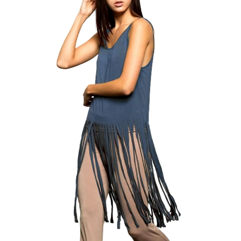 POL Boho Extended Fringe Tunic Tank Top.TunicTopSapphire