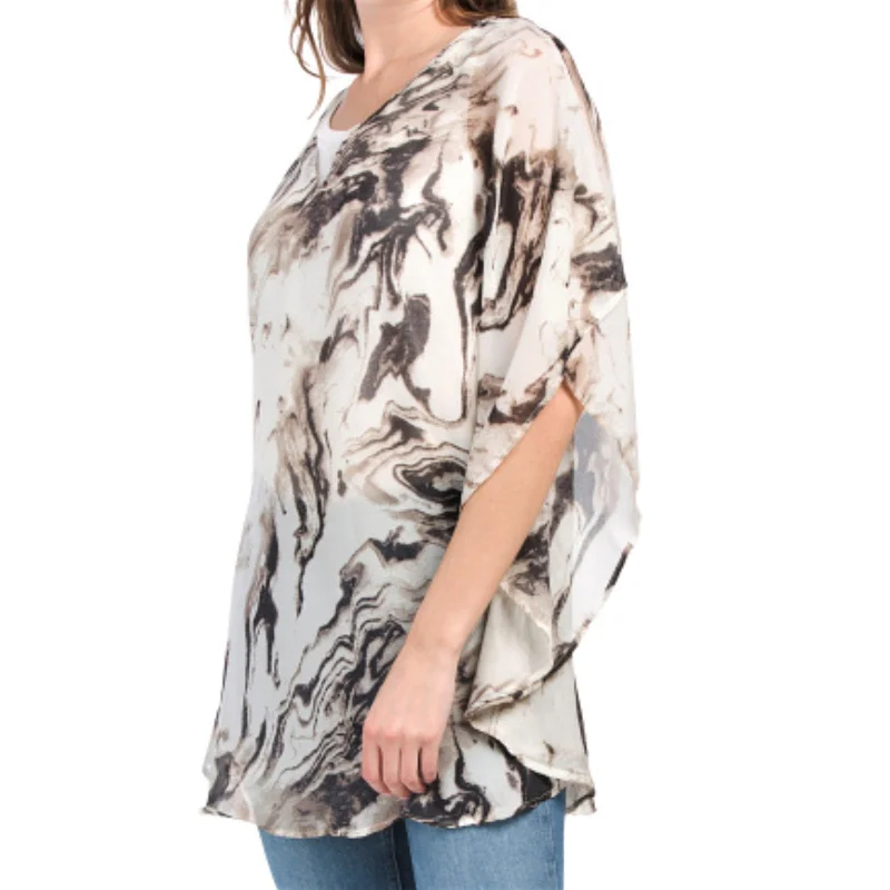 TAHARI Semi Sheer Marble Print Tunic Topper Poncho Cover-UpTunicTopTerra