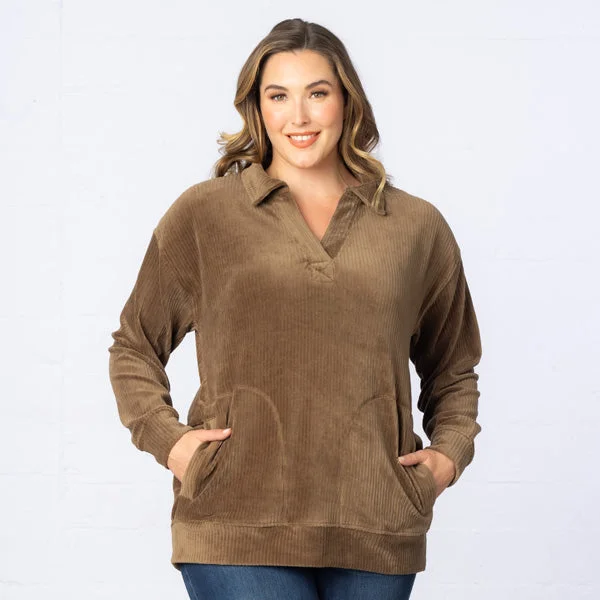 Oversized Collared Corduroy Pullover Tunic Top - Final Sale!TunicTopCoral