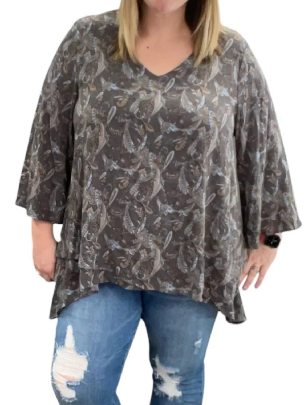 Paisley Cross Front Tunic Top In CharcoalTunicTopHive