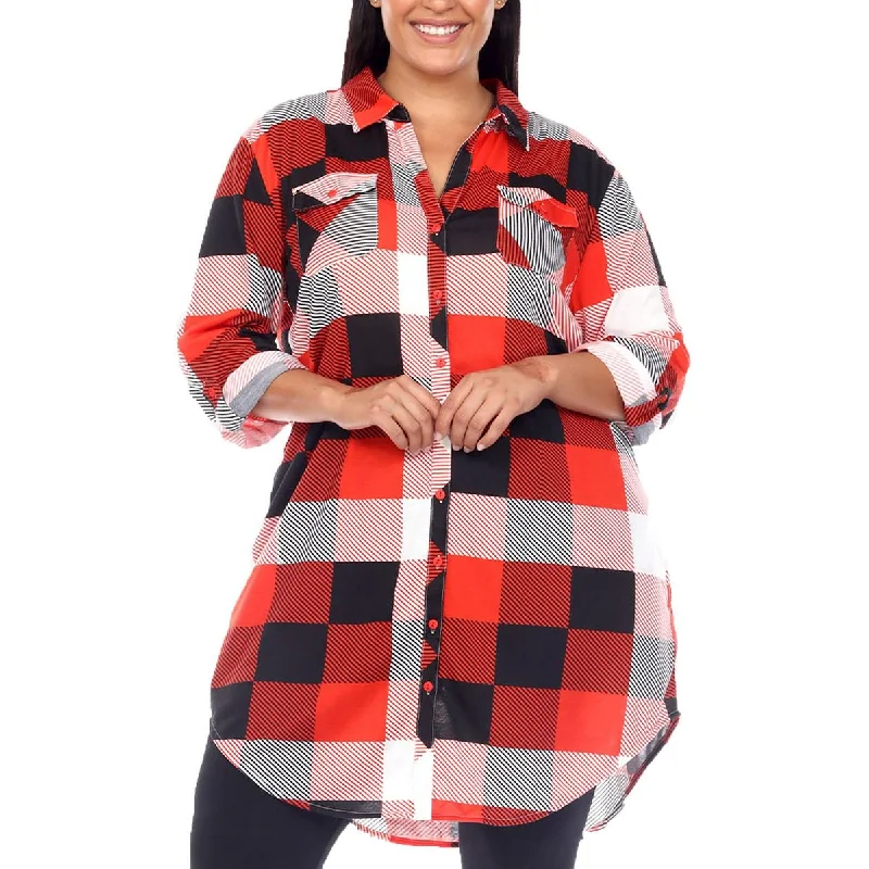 Plus Womens Plaid Button Front Tunic TopTunicTopVibe