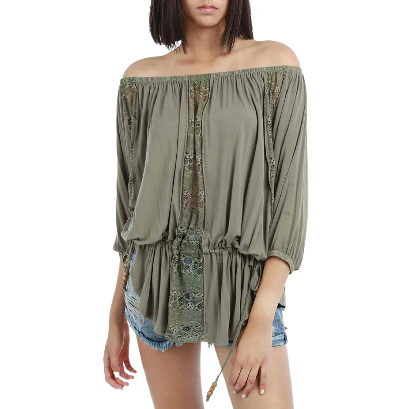 POL Boho Off the Shoulder Lace inserts Cotton blend Blouse TunicTunicTopStrata