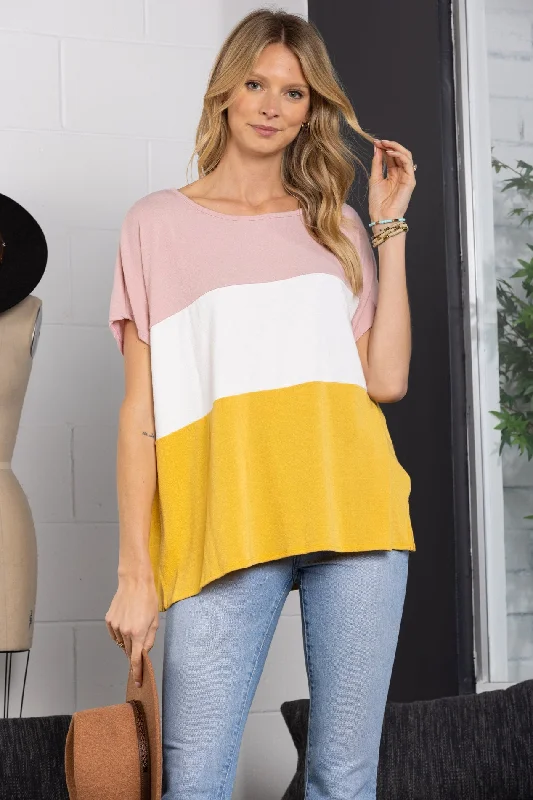 BLUSH COLOR BLOCK TUNIC TOP-ST11499TunicTopWave