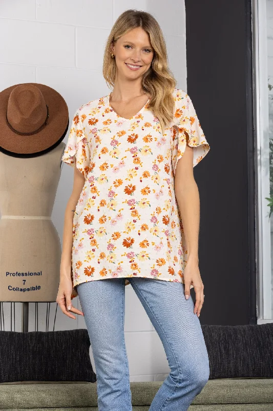 CREAM SWISS DOTS FLORAL PRINT TUNIC TOP-T1997TunicTopSurge