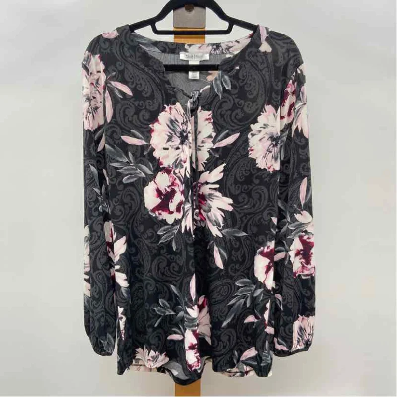 White House Black Market Women's Size L Black Floral TunicTunicTopHive