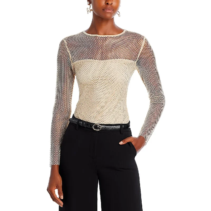 PulloverlongWomens Embellished Mesh Pullover Top