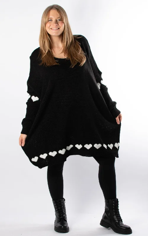 Heart Trim Jumper Tunic | BlackTunicTopDiamond