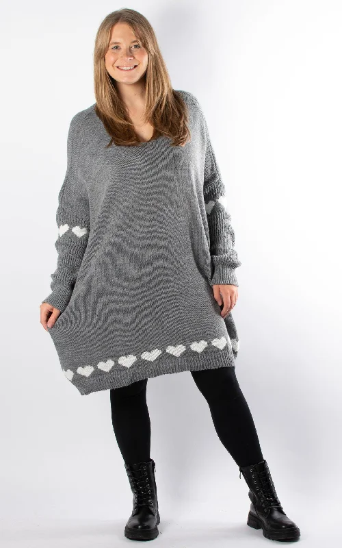 Heart Trim Jumper Tunic | GreyTunicTopSapphire