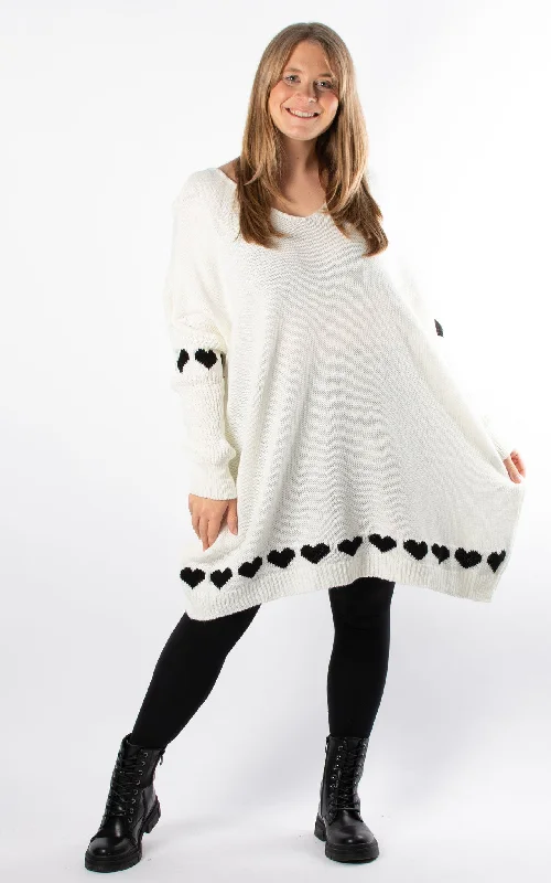 Heart Trim Jumper Tunic | WhiteTunicTopGold