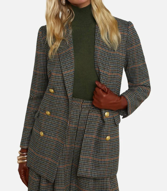 Aimee Boyfriend Blazer In Tan/teal PlaidBlazervr