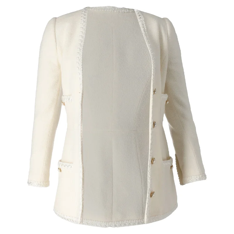 Alessandra Rich Embellished Buttons Blazer with Pockets in Cream WoolBlazermovement